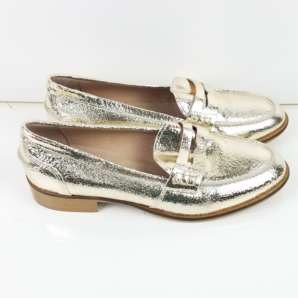 Minelli Italian Made Metallic Gold Loafers sz 41
